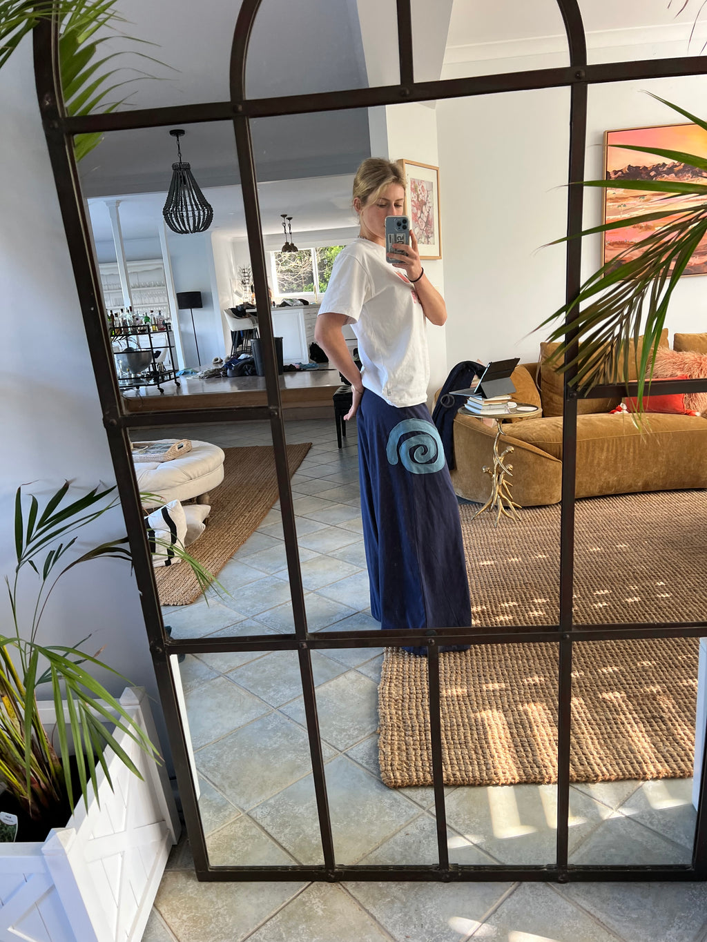 I Am Spiralling Pants ~ Wide-Leg Cotton ~ Navy & Aqua