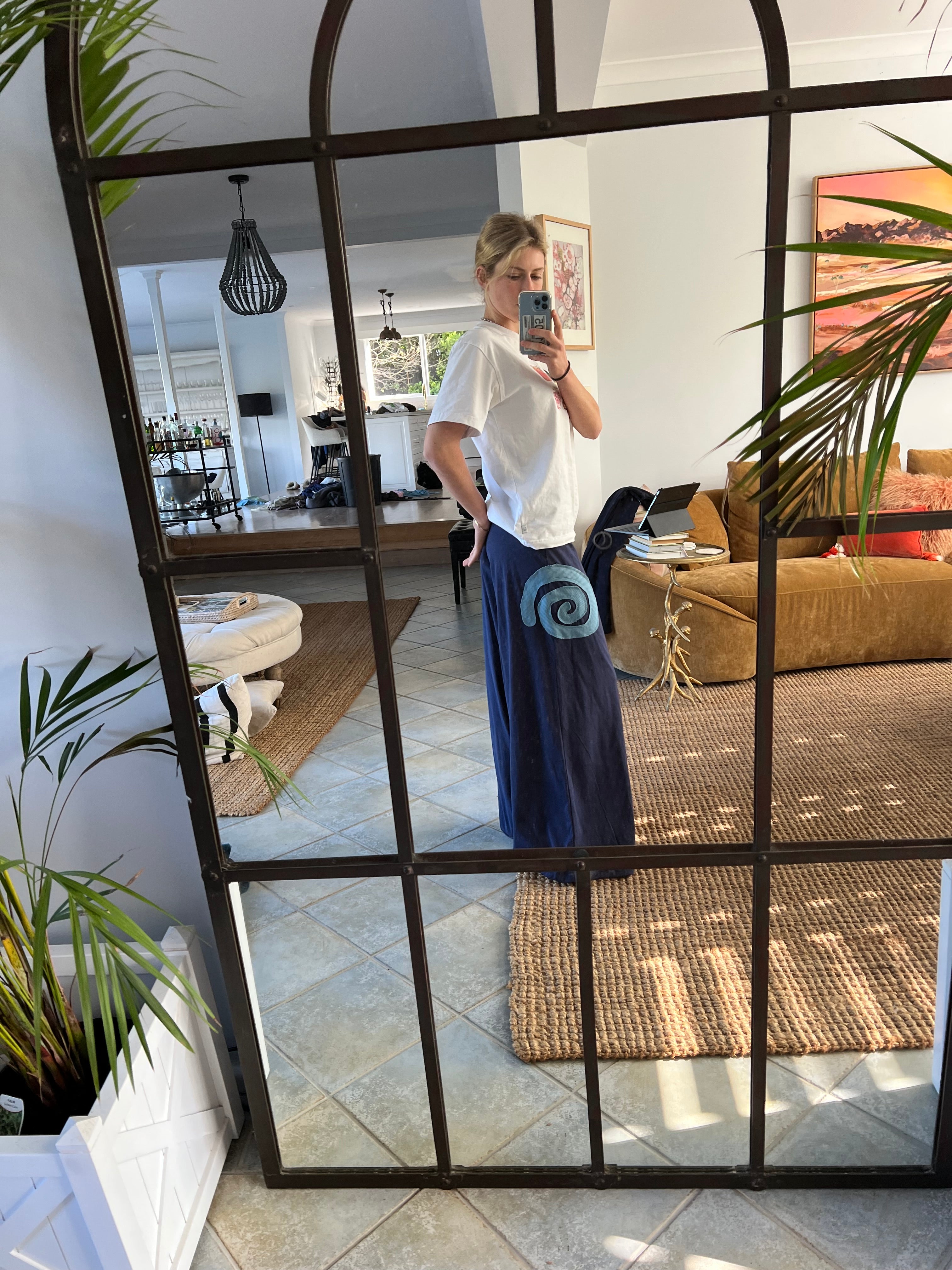 I Am Spiralling Pants ~ Wide-Leg Cotton ~ Navy & Aqua