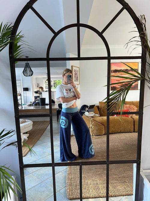 I Am Spiralling Pants ~ Wide-Leg Cotton ~ Navy & Aqua