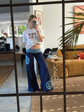 I Am Spiralling Pants ~ Wide-Leg Cotton ~ Navy & Aqua